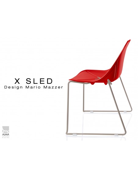 X-SLED piétement peinture sable assise coque rouge - lot de 4 chaises