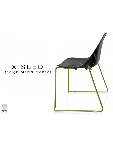 X-SLED piétement peinture vert militaire assise coque noir - lot de 4 chaises