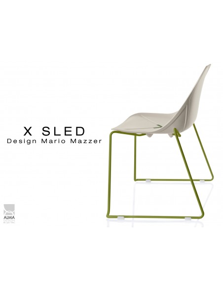 X-SLED piétement peinture vert militaire assise coque sable clair - lot de 4 chaises
