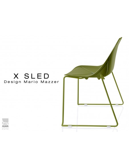 X-SLED piétement peinture vert militaire assise coque vert militaire - lot de 4 chaises