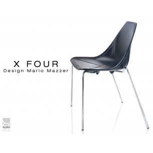 X-FOUR piétement chromé assise coque noir - lot de 4 chaises