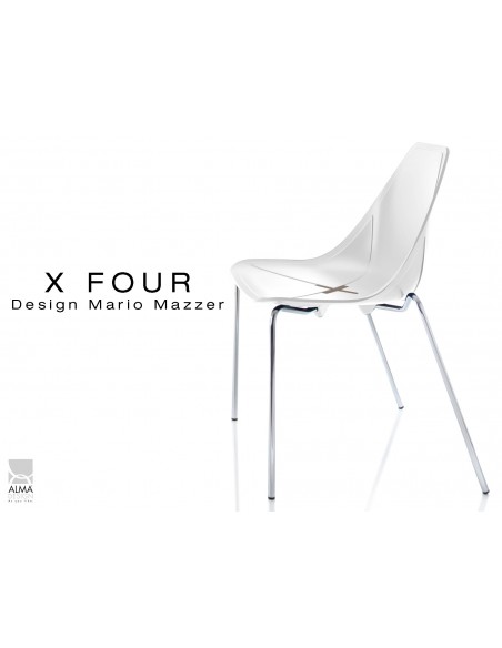 X-FOUR piétement chromé assise coque blanche - lot de 4 chaises