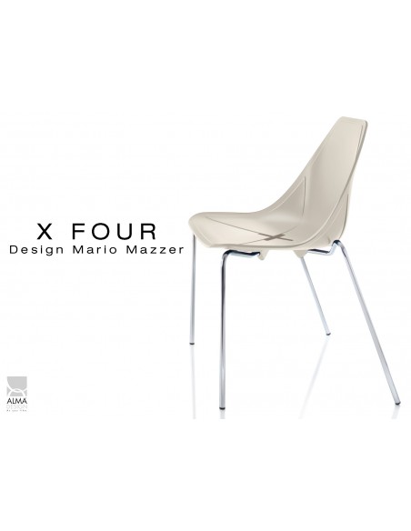 X-FOUR piétement chromé assise coque sable claire - lot de 4 chaises