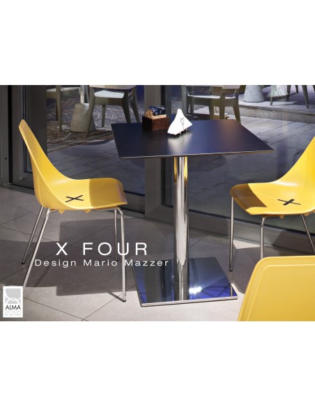 X-FOUR piétement chromé assise coque jaune - lot de 4 chaises