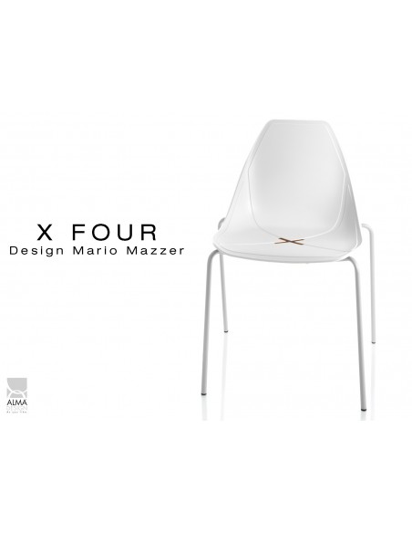 X-FOUR piétement blanc assise coque blanche - lot de 4 chaises