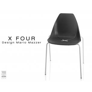 X-FOUR piétement blanc assise coque noir - lot de 4 chaises