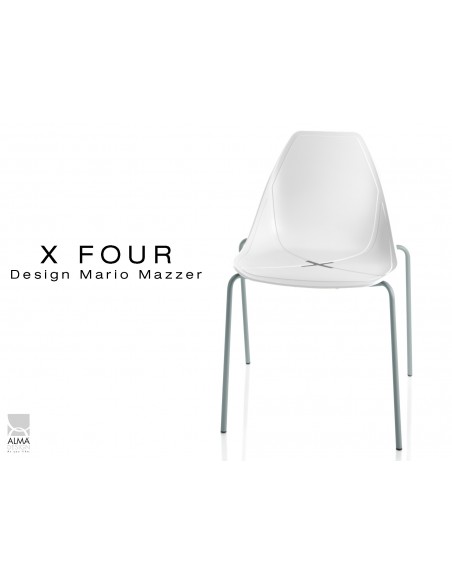 X-FOUR piétement gris aluminium assise coque blanche - lot de 4 chaises