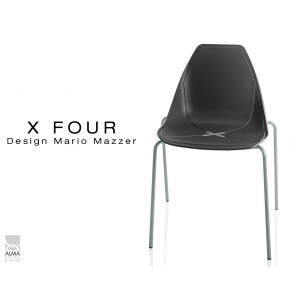 X-FOUR piétement gris aluminium assise coque noir - lot de 4 chaises