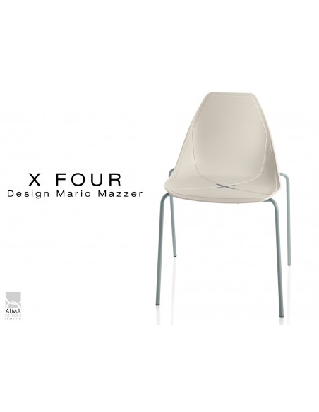 X-FOUR piétement gris aluminium assise coque sable clair - lot de 4 chaises