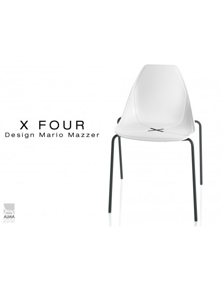 X-FOUR piétement noir assise coque blanche - lot de 4 chaises