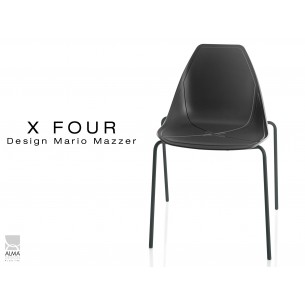 X-FOUR piétement noir assise coque noir - lot de 4 chaises