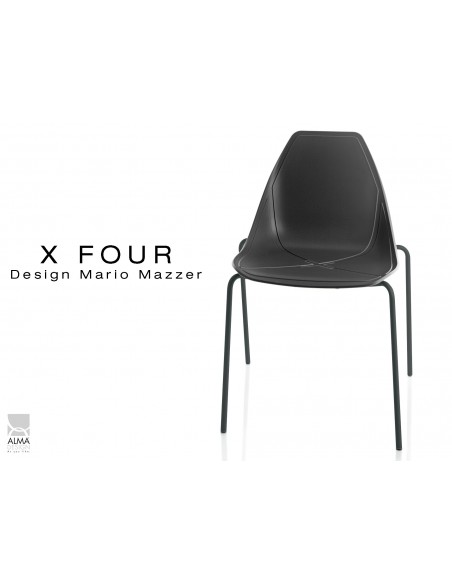 X-FOUR piétement noir assise coque noir - lot de 4 chaises