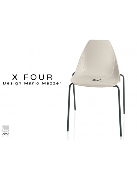 X-FOUR piétement noir assise coque sable clair - lot de 4 chaises