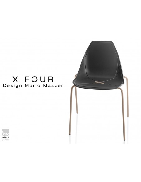 X-FOUR piétement sable assise coque noir - lot de 4 chaises