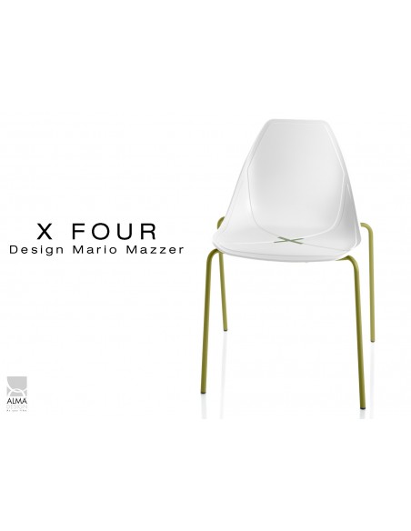X-FOUR piétement vert militaire assise coque blanche - lot de 4 chaises