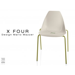 X-FOUR piétement vert militaire assise coque sable clair - lot de 4 chaises