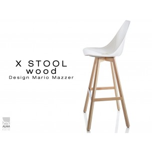 X-STOOL Wood 75 - piétement bois naturel assise coque blanche - lot de 2 tabourets