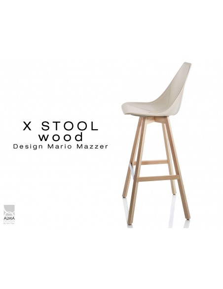 X-STOOL Wood 75 - piétement bois naturel assise coque sable clair - lot de 2 tabourets