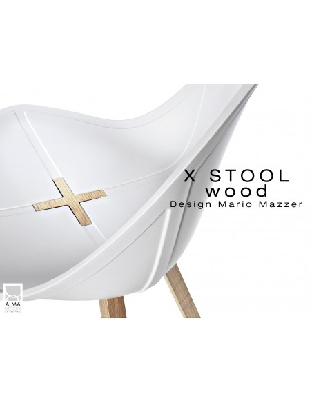 X-STOOL Wood 75 - piétement bois naturel assise coque blanche - lot de 2 tabourets