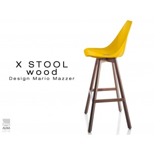 X-STOOL Wood 75 - piétement bois noyer assise coque jaune - lot de 2 tabourets