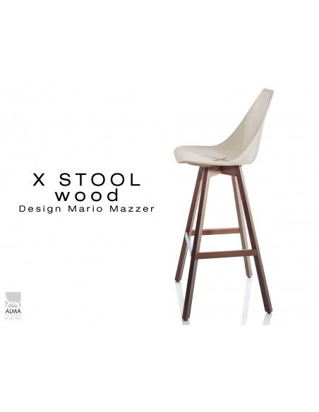 X-STOOL Wood 75 - piétement bois noyer assise coque sable clair - lot de 2 tabourets