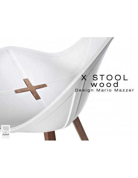 X-STOOL Wood 75 - piétement bois noyer assise coque, détail finition.