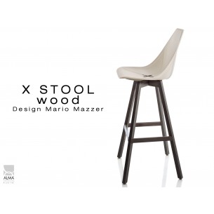 X-STOOL Wood 75 - piétement bois gris fer assise coque sable clair - lot de 2 tabourets