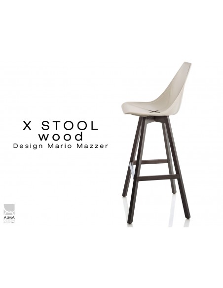 X-STOOL Wood 75 - piétement bois gris fer assise coque sable clair - lot de 2 tabourets