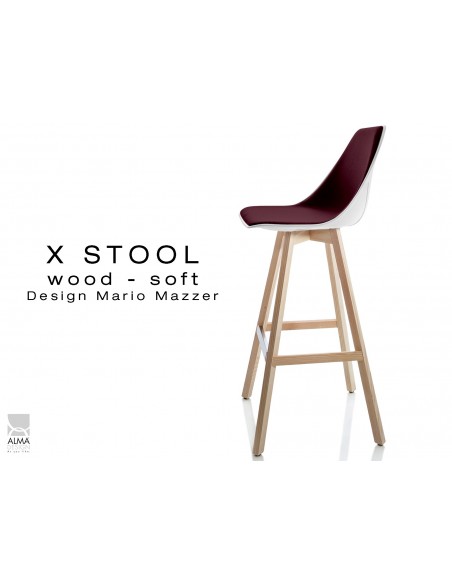 X-STOOL Wood Soft 75 - piétement bois naturel assise coque blanche capitonnée TE01- lot de 2 tabourets
