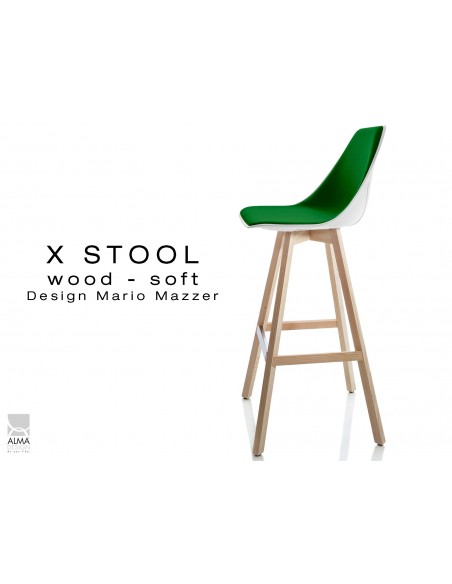 X-STOOL Wood Soft 75 - piétement bois naturel assise coque blanche capitonnée TE22- lot de 2 tabourets