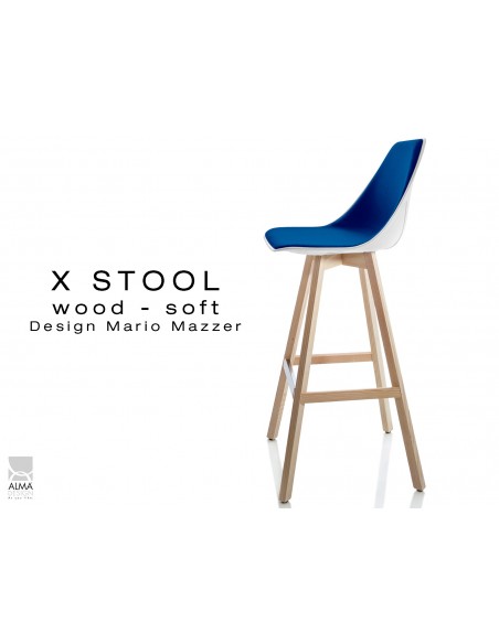 X-STOOL Wood Soft 75 - piétement bois naturel assise coque blanche capitonnée TE27- lot de 2 tabourets