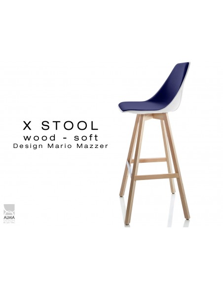 X-STOOL Wood Soft 75 - piétement bois naturel assise coque blanche capitonnée TE28 - lot de 2 tabourets