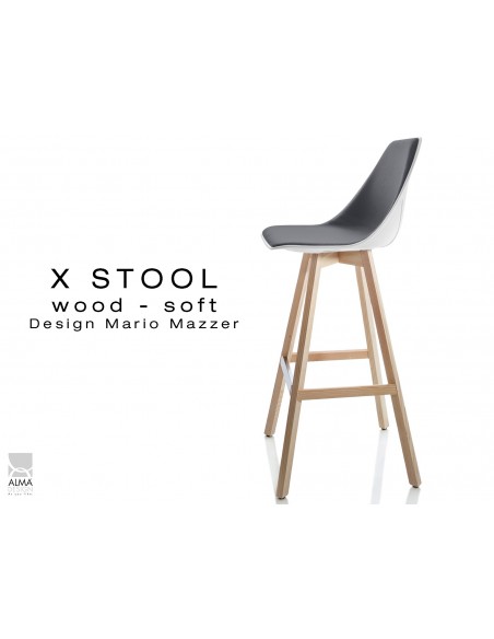 X-STOOL Wood Soft 75 - piétement bois naturel assise coque blanche capitonnée TE32- lot de 2 tabourets