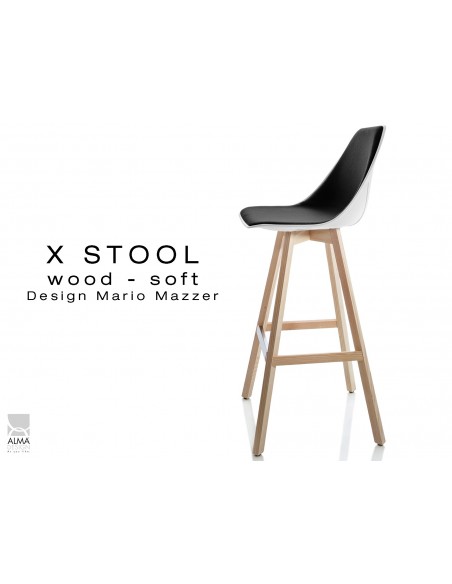 X-STOOL Wood Soft 75 - piétement bois naturel assise coque blanche capitonnée TE33- lot de 2 tabourets