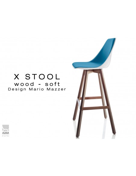 X-STOOL Wood Soft 75 - piétement bois noyer assise coque blanche capitonnée TE25 - lot de 2 tabourets