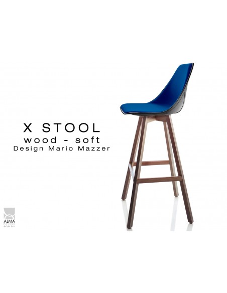 X-STOOL Wood Soft 75 - piétement bois noyer assise coque noir capitonnée TE27 - lot de 2 tabourets