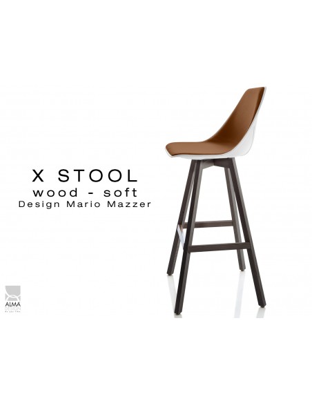 X-STOOL Wood Soft 75 - piétement bois gris fer assise coque blanche capitonnée TE02 - lot de 2 tabourets