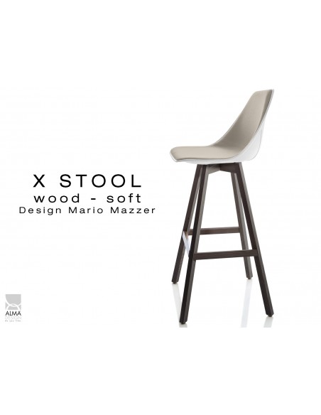 X-STOOL Wood Soft 75 - piétement bois gris fer assise coque blanche capitonnée TE16 - lot de 2 tabourets