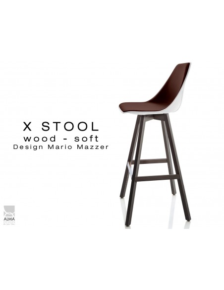 X-STOOL Wood Soft 75 - piétement bois gris fer assise coque blanche capitonnée TE17 - lot de 2 tabourets