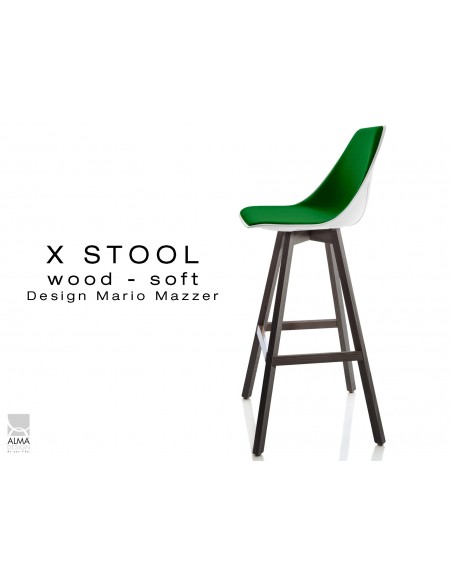 X-STOOL Wood Soft 75 - piétement bois gris fer assise coque blanche capitonnée TE22 - lot de 2 tabourets