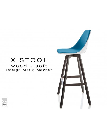X-STOOL Wood Soft 75 - piétement bois gris fer assise coque blanche capitonnée TE25 - lot de 2 tabourets