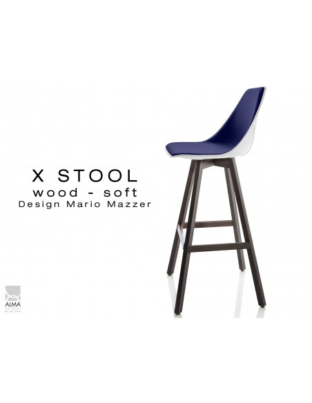 X-STOOL Wood Soft 75 - piétement bois gris fer assise coque blanche capitonnée TE28 - lot de 2 tabourets