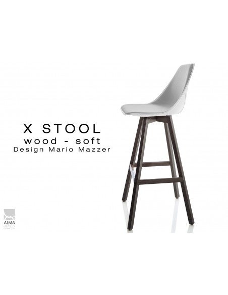 X-STOOL Wood Soft 75 - piétement bois gris fer assise coque blanche capitonnée TE30 - lot de 2 tabourets