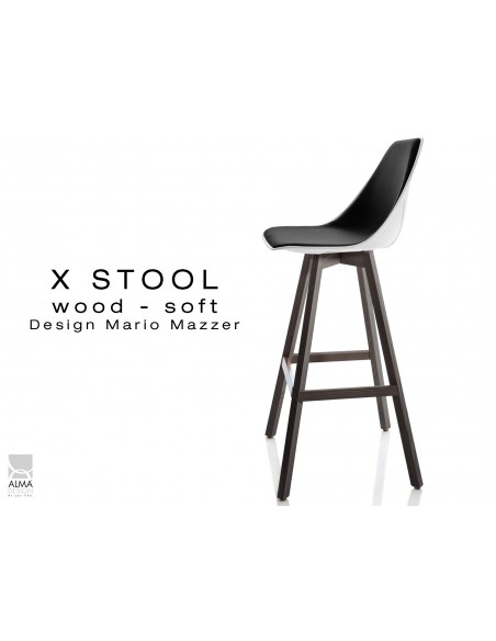 X-STOOL Wood Soft 75 - piétement bois gris fer assise coque blanche capitonnée TE33 - lot de 2 tabourets