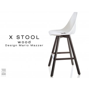 X-STOOL Wood 69 - piétement bois gris fer assise coque blanche - lot de 2 tabourets