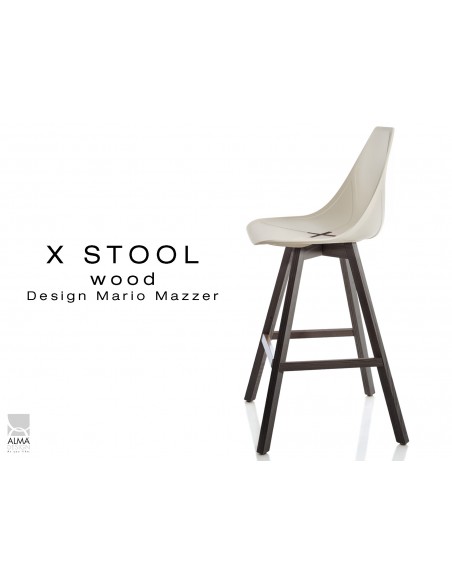 X-STOOL Wood 69 - piétement bois gris fer assise coque sable clair - lot de 2 tabourets