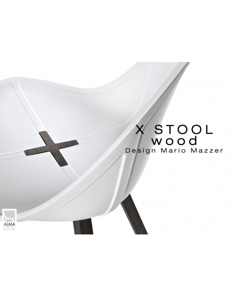 X-STOOL Wood 69 - piétement bois gris fer assise coque blanche - lot de 2 tabourets