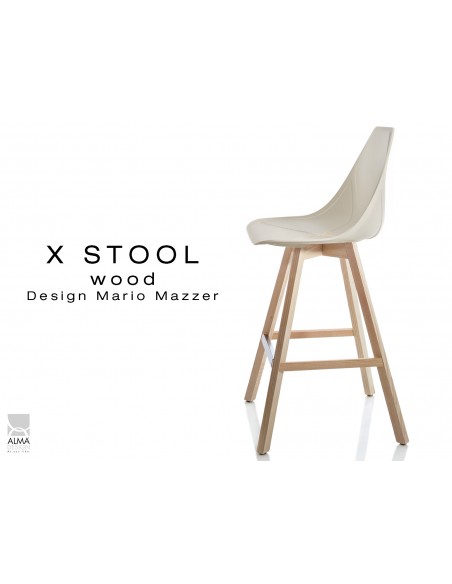 X-STOOL Wood 69 - piétement bois naturel assise coque sable clair - lot de 2 tabourets
