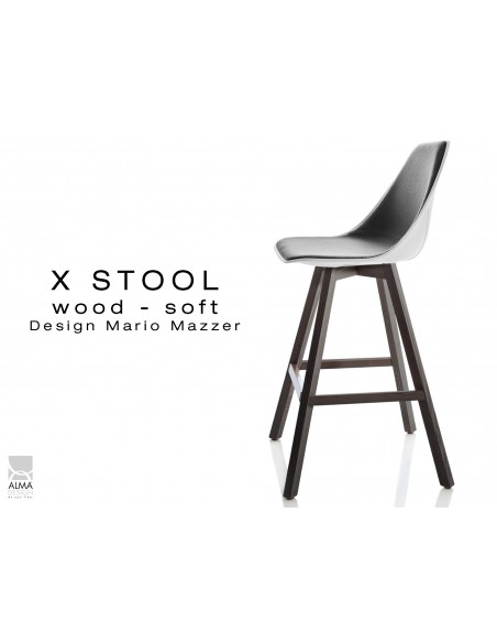 X-STOOL Wood Soft 69 - piétement bois gris fer, coque blanche capitonnée TE31 - lot de 2 tabourets