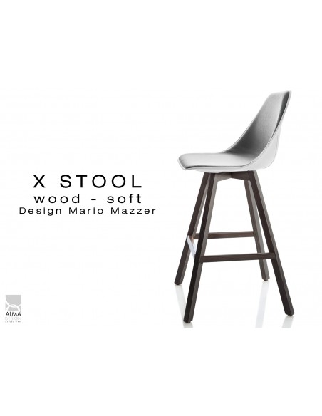 X-STOOL Wood Soft 69 - piétement bois gris fer, coque blanche capitonnée TE30 - lot de 2 tabourets
